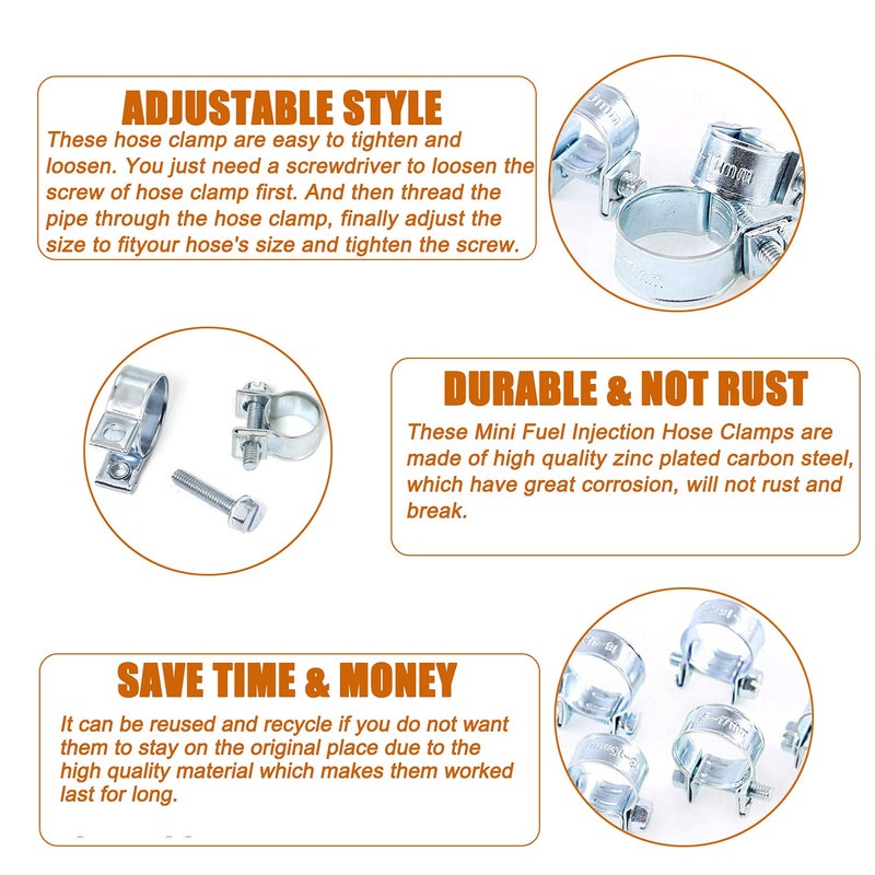 ISPINNER 12pcs 13-15mm Mini Fuel Injection Hose Clamps, Zinc Plated Steel Adjustable Pipe Hose Clip Tube Clamps (1/2" - 9/16" Dia) - Image 3